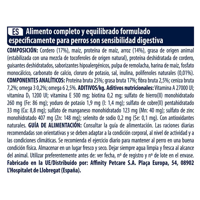 Advance Canine Adult Sensitive Cordero Arroz 3Kg, pienso para perros