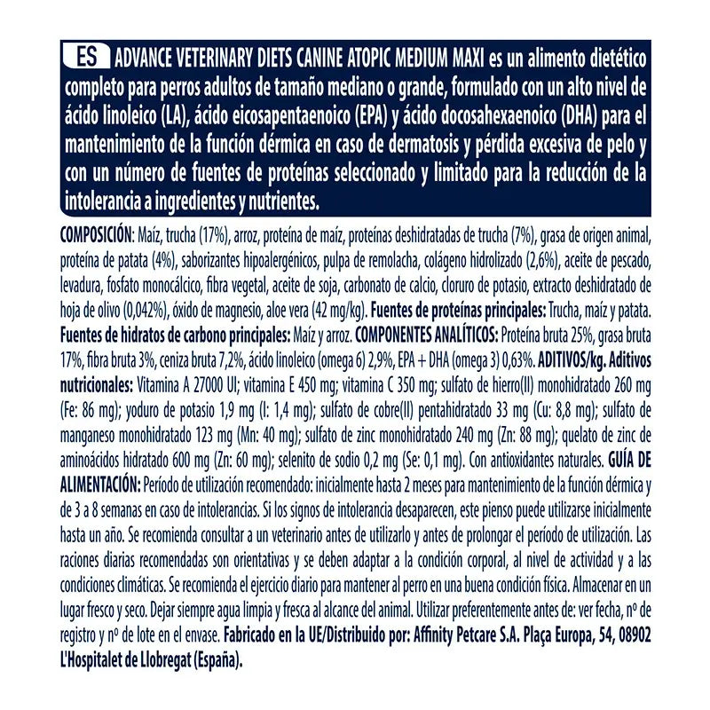 Advance Vet Canine Adult Atopic 3Kg, dog food for dogs