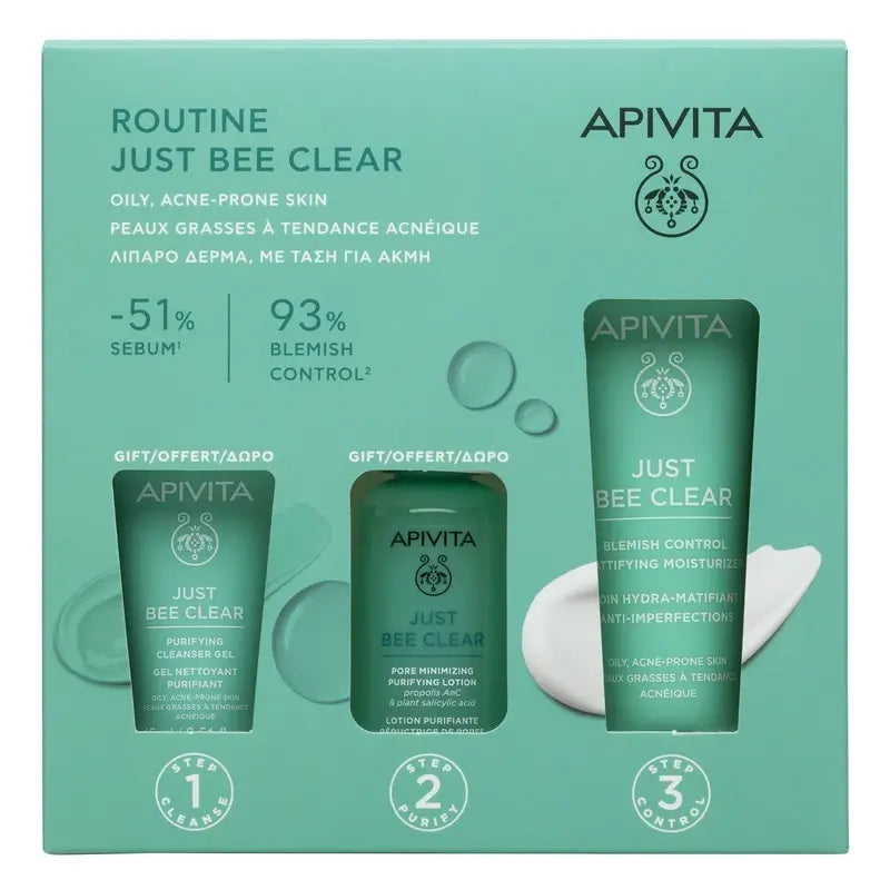 Apivita Just Bee Clear + Cleansing Gel 15Ml + Purifying Lotion 50Ml
