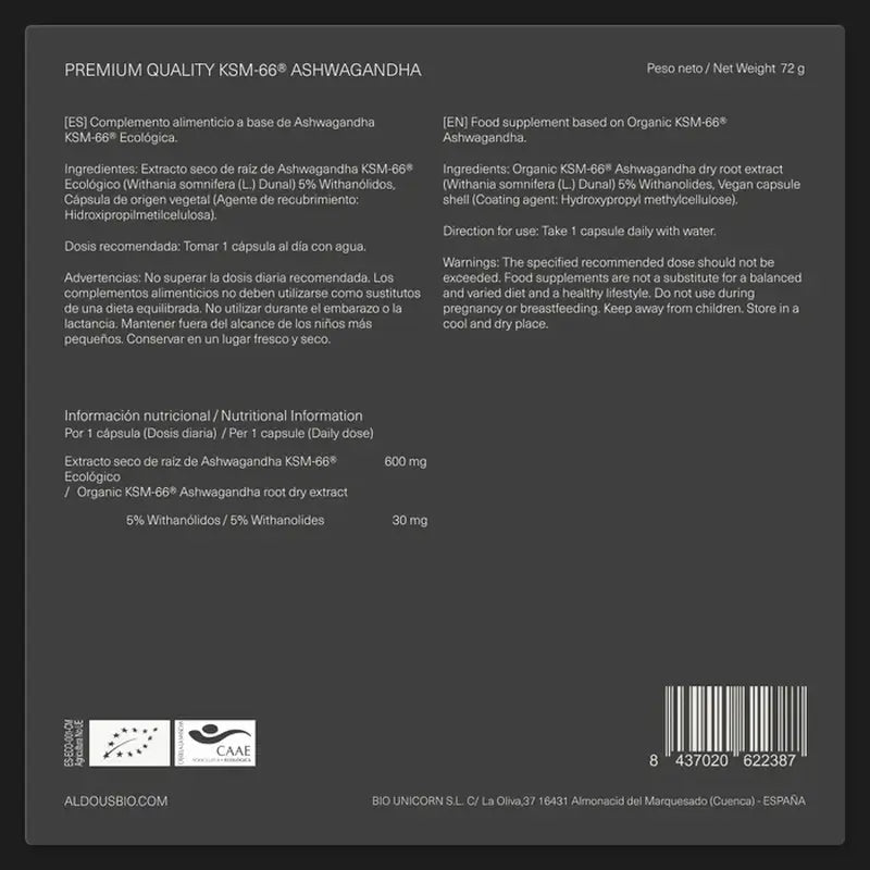 Aldous Ashwagandha Ksm-66 Organic, 600 mg