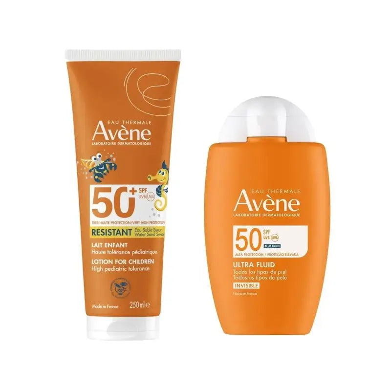 Avene Ultra Invisible Fluid Spf50 50 Ml + Milk Spf 50+ Children 250 Ml