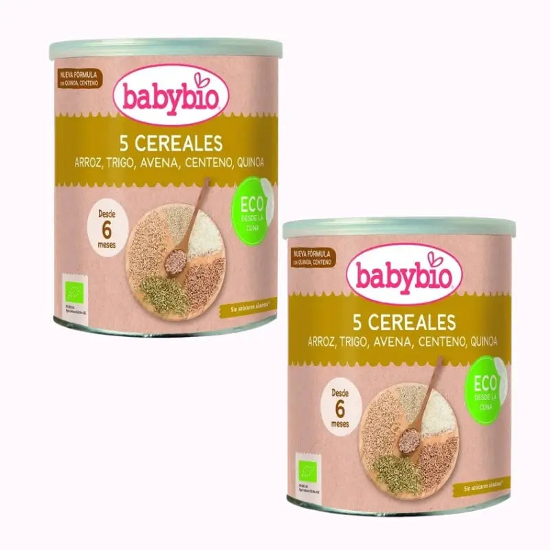 Babybio 5 Cereals Bio +6m, Pack 2 x 220g