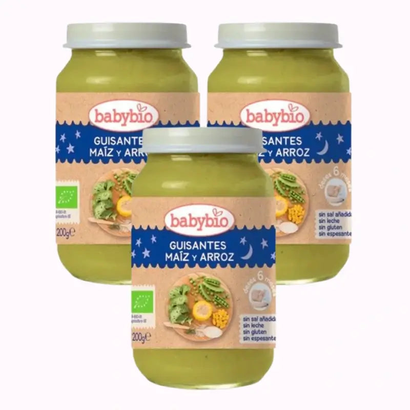 Babybio Good Night Peas-Maize-Rice, Pack 3 x 200 grams