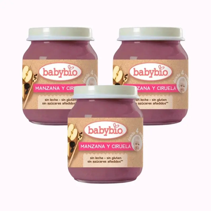 Babybio Apple Plum, Pack 3 x Plum, 130g