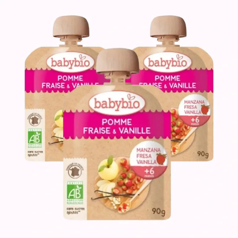 Babybio Pouch Apple Strawberry Vanilla, Pack 3 x 90 grams