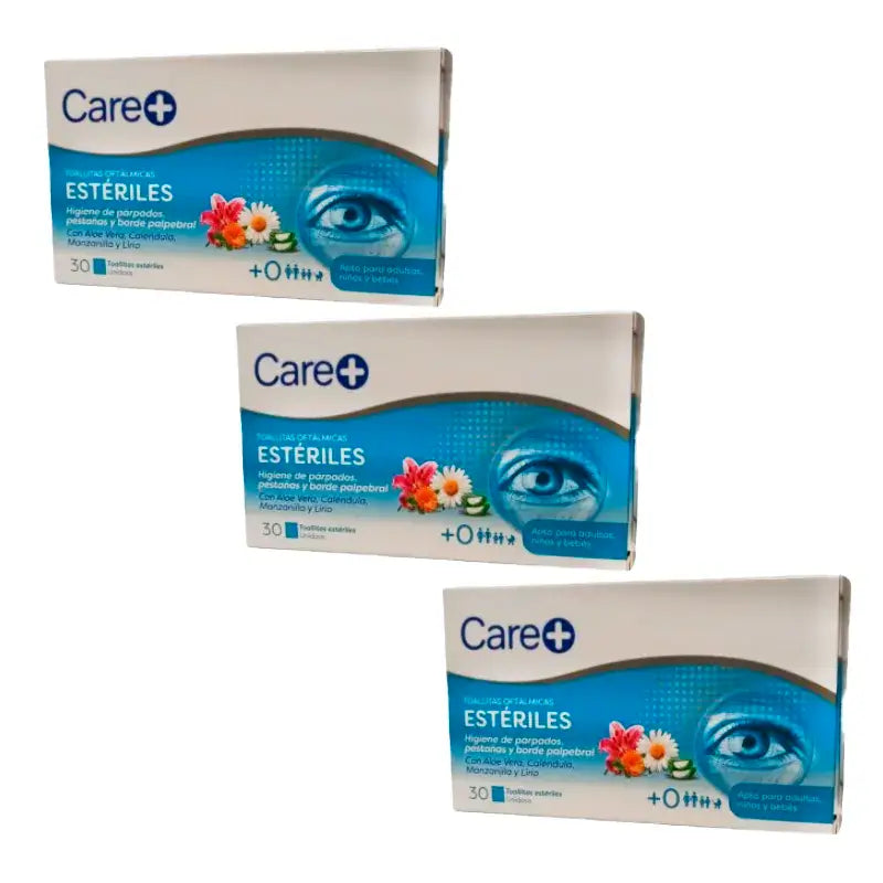 Care+ Sterile Ophthalmic Wipes, Pack 3 x 30 Units