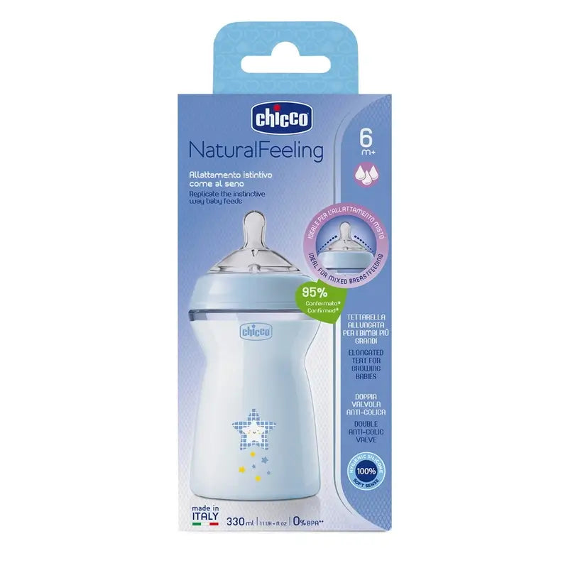 Chicco Naturalfeeling Blue Rapid Flow Feeding Bottle 330Ml 6 M+