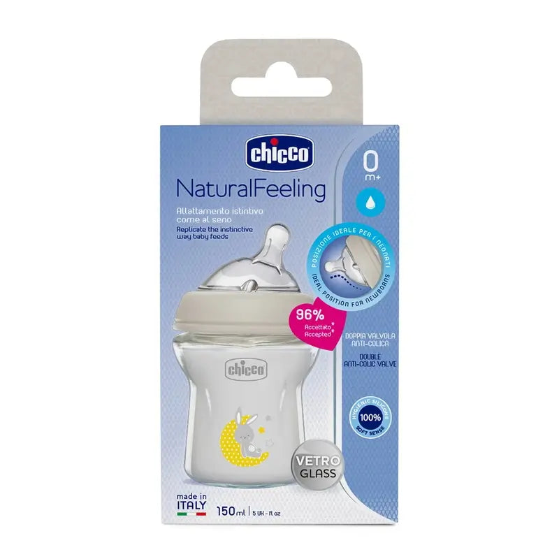Chicco Naturalfeeling 150 Ml Slow Flow Glass Baby Bottle 0M+
