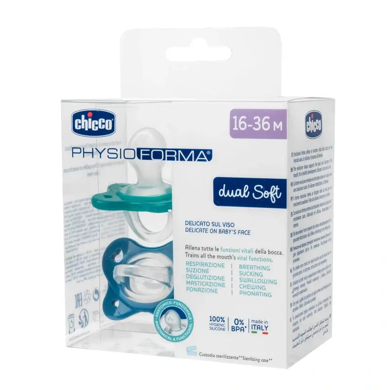 Chicco Physioforma Dual Soft Silicone Pacifier Blue 16-36M 2 Units