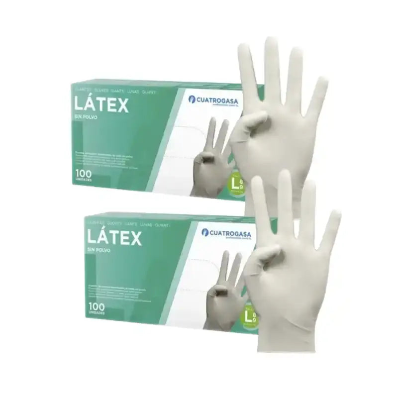 Cuatrogasa Latex Powder Free Gloves White Size L, 2X100 Units