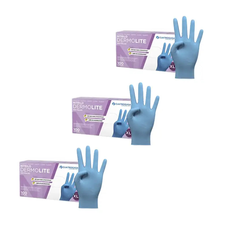 Cuatrogasa Dermolite Powder Free Nitrile Gloves Blue Size Xl, 3X100 Units