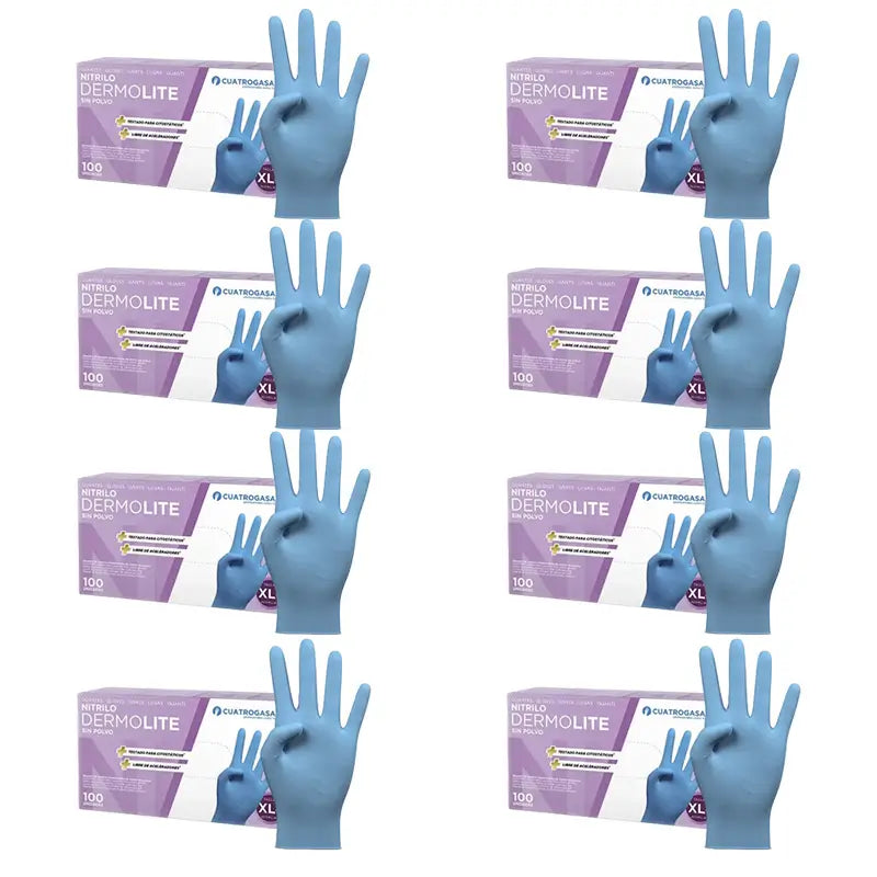 Cuatrogasa Dermolite Powder Free Nitrile Gloves Blue Size Xl, 8X100 Units