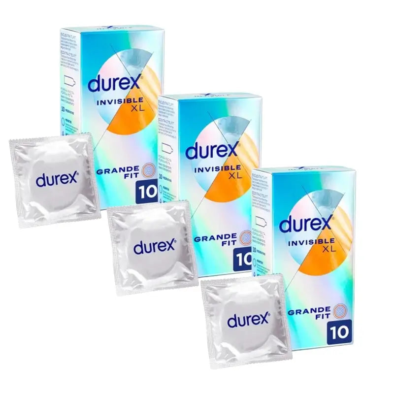 Durex Invisible Xl Ultra Thin, 10 Size Xl Condoms, Pack Of 3