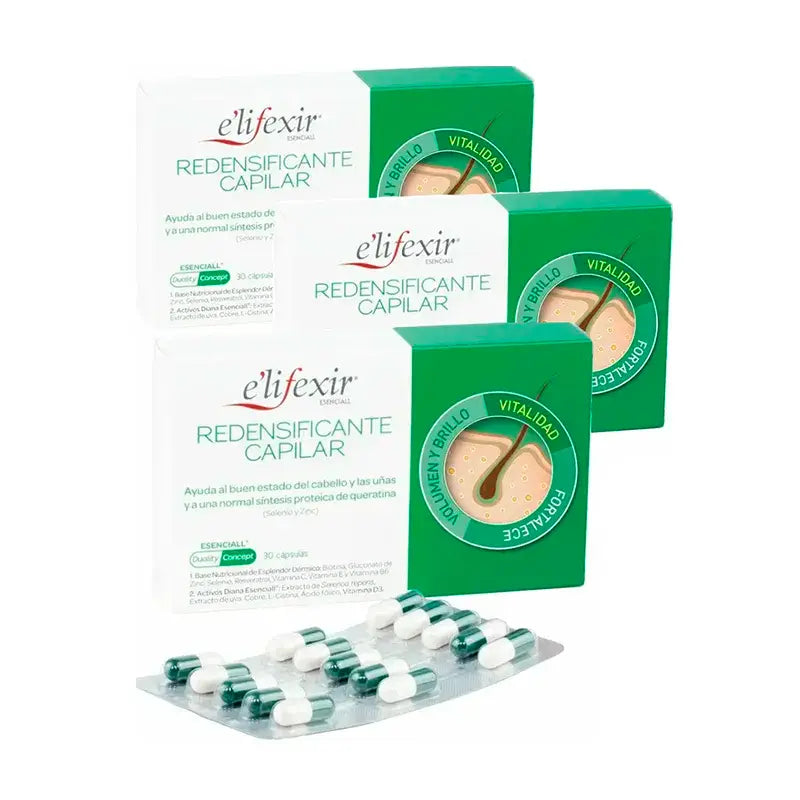 Elifexir Essentialall Hair Redensifying and Fortifying Hair Loss Reducer, Pack 3 x 60 Capsules