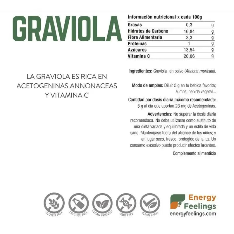 Energy Feelings Graviola Powder 150Gr. Vegan Sg
