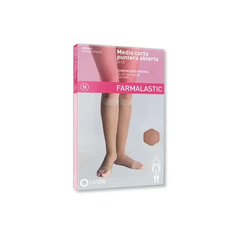 Farmalastic Media Corta De Compresión Normal Con Puntera Abierta Beige, Talla Grande