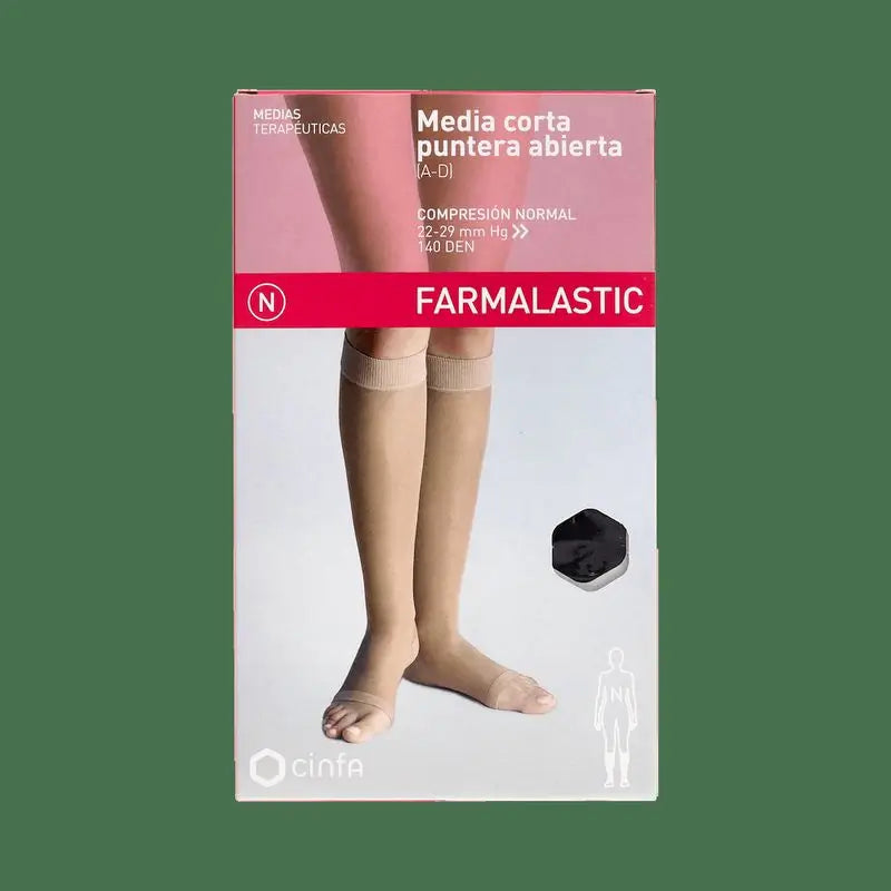 Farmalastic Media Corta De Compresión Normal Con Puntera Abierta Negro, Talla Mediana