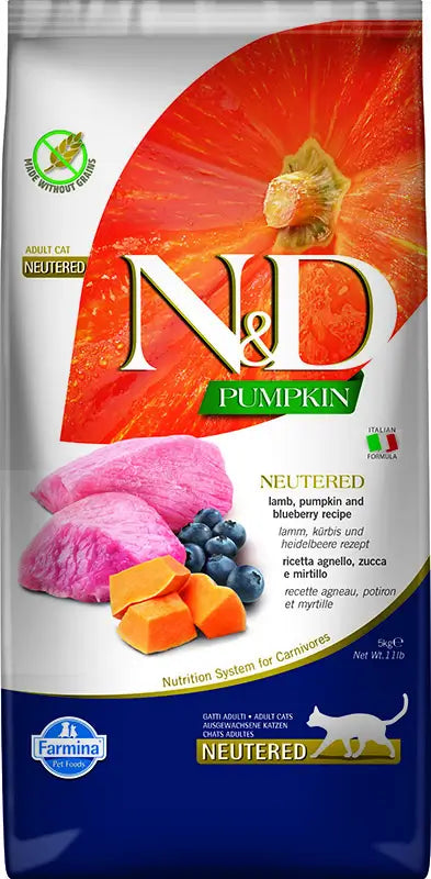Farmina N&D Cat Calabaza Neutered Cordero Arandano 5Kg , pienso para gatos