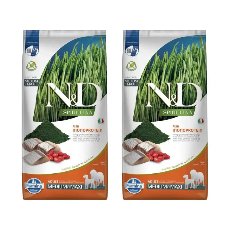 Farmina N&D Dog Spirulina Medium Maxi Herring 7Kg, Pack Of 2