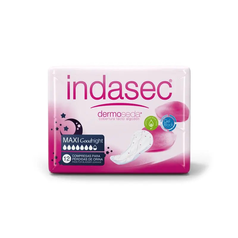 Indasec Dermoseda Maxi Good Night Incontinence Pad , 12 units