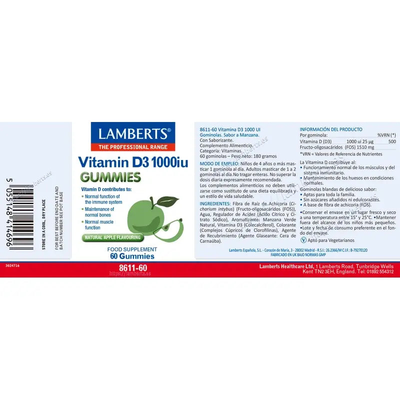 Lamberts Vitamin D3 1000 Ui , 60 gummies