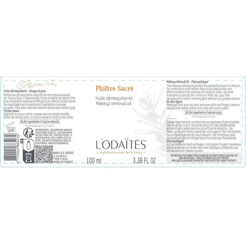L'Odaïtès Facial Philtre Sacré - Cleansing Oil - Face & Eyes , 100 ml