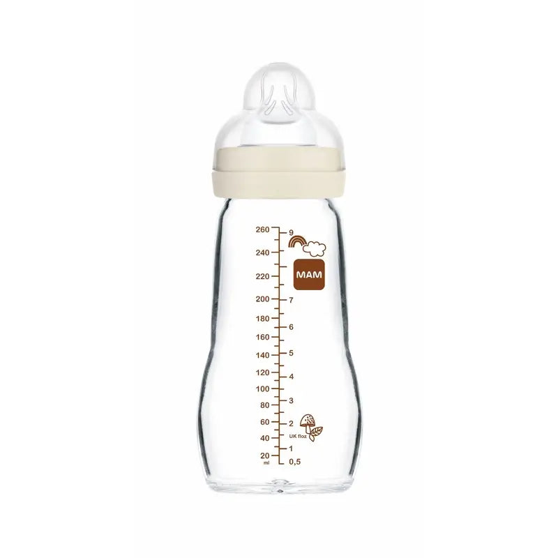 Mam Baby Baby Baby Bottle Glass Feel Good Neutral Matt, 260Ml