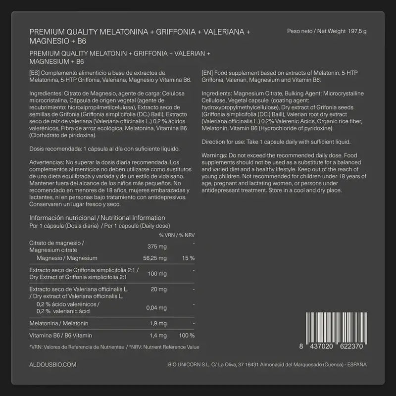 Aldous Labs Melatonin with 5Htp, Magnesium, Valerian and Vitamin B6