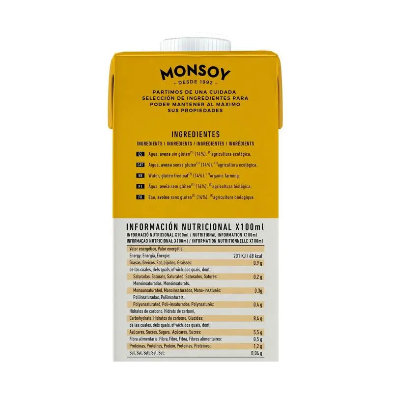 Monsoy Gluten Free Oatmeal Vegetable Drink 1Lt 1 pc Bio