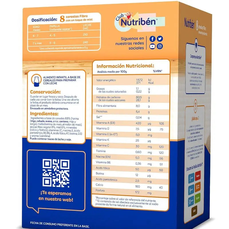 Nutriben Papilla 8 Cereals Honey Fibre 600 g