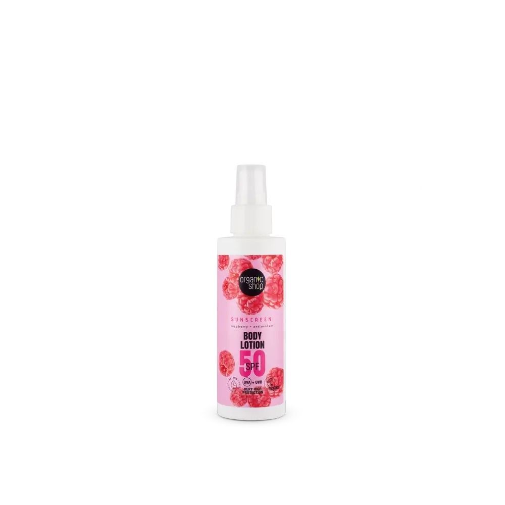 Organic Shop Raspberry + Antioxidant Sunscreen Body Lotion Spf50, 150 Ml