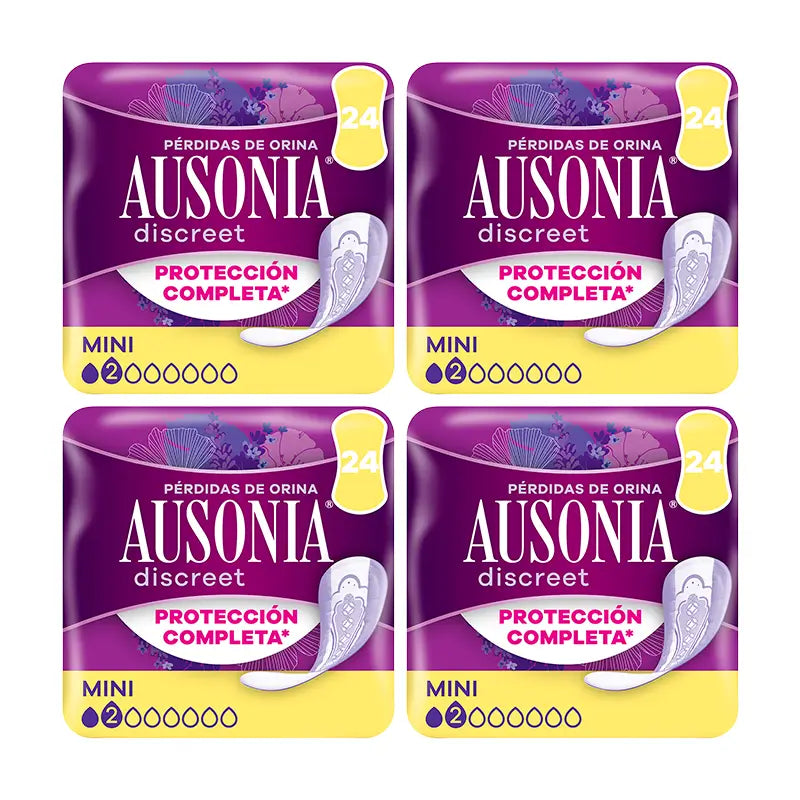 Ausonia Discreet Pack 4 x 24 Packs for Women's Urine Loss Mini, 4 x 24 Units