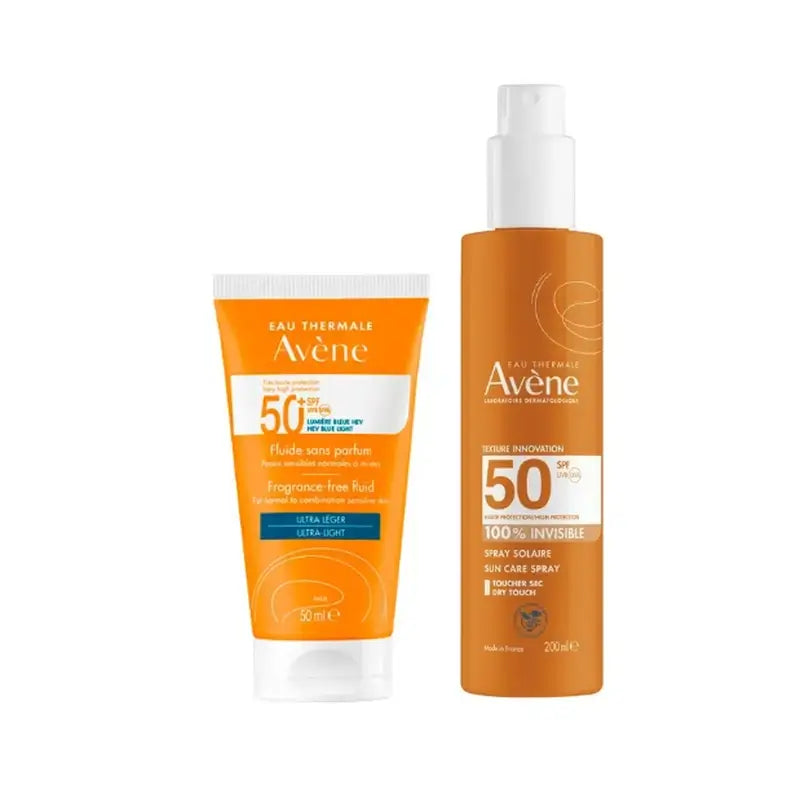 Avene Sun Care Fluid Unscented SPF50+ 50 ml + Avene Sun Care Spray Sensitive Skin SPF50+ 200 ml