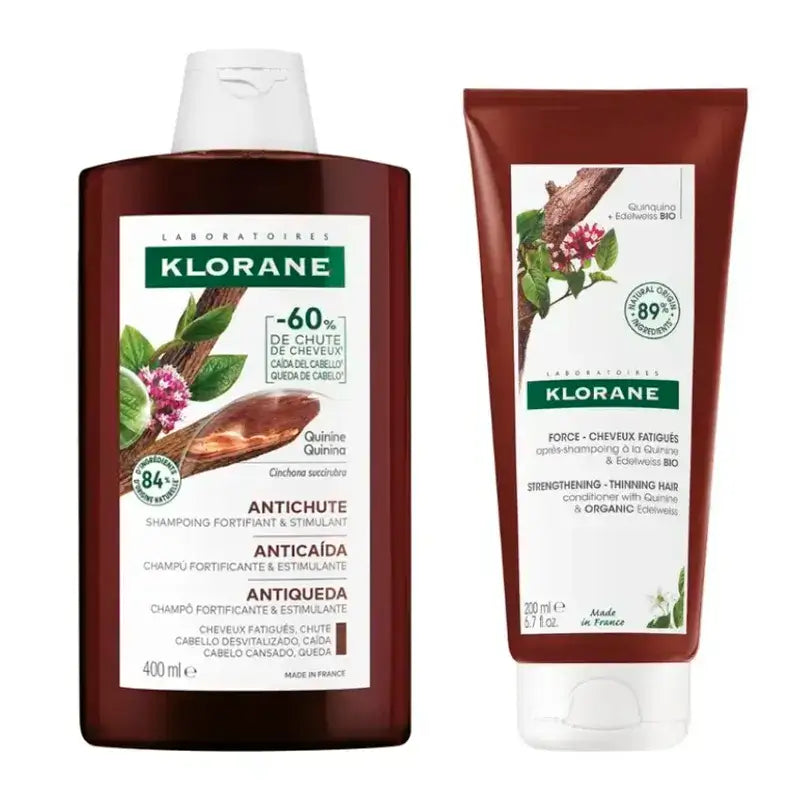 Klorane Pack Organic Quinine & Edelweiss Shampoo, 400 ml + Organic Quinine & Edelweiss Conditioner, 200 ml