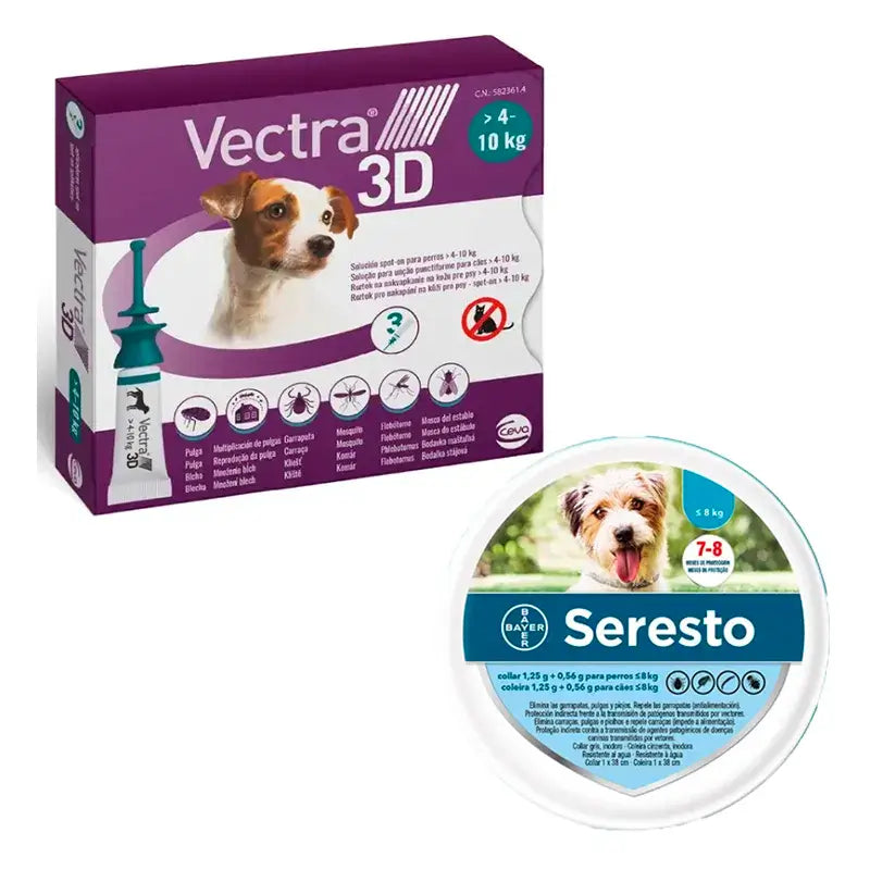 Vectra 3D 4-10 kg + 3 Pipettes + Seresto Small Collar, Pack Small Dogs