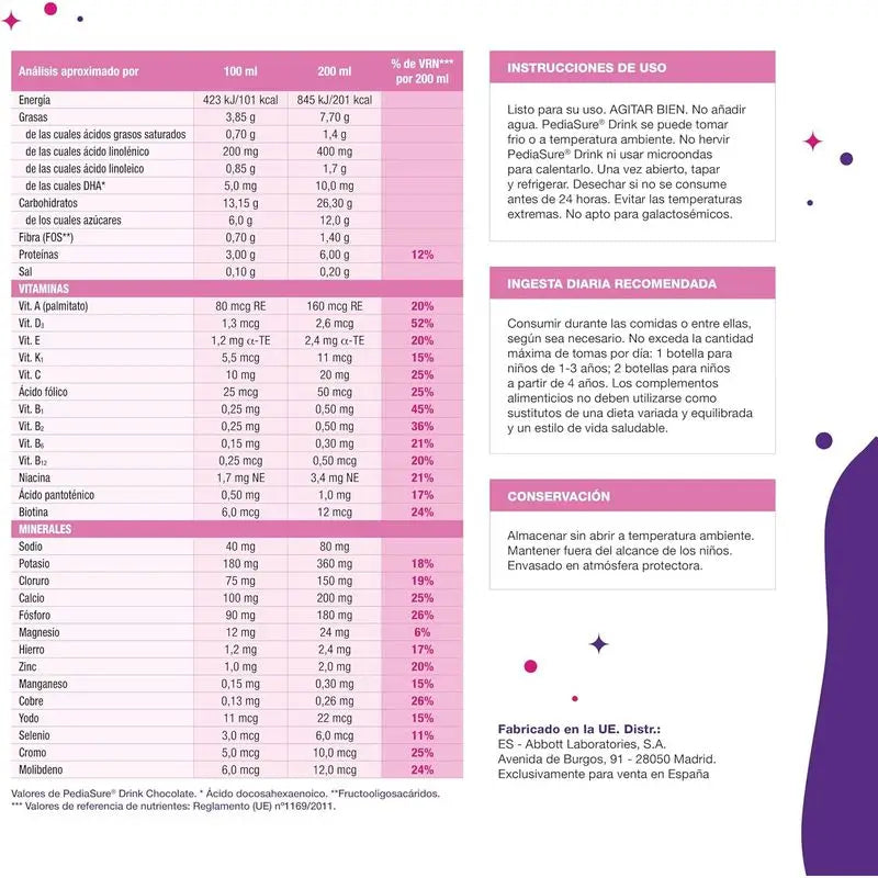 Pediasure Drink Chocolate Children, 4 Bottles x 220 ml