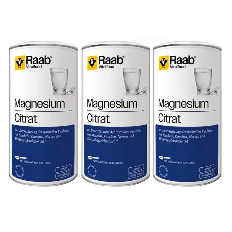 Raab Vitalfood Magnesium Citrate Powder Pack 3 x 340Gr. Sg Vegan