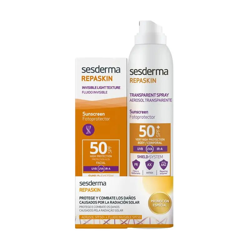 Sesderma Pack Repaskin Clear Aerosol Spf50 200 Ml + Fotoprotector Silk Touch Spf50, 50 Ml