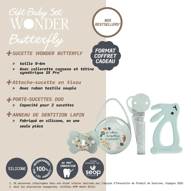Suavinex Newborn Gift Newborn Soother + Pacifier + Pacifier Holder + Teether + Teether.Wonderland, Pink