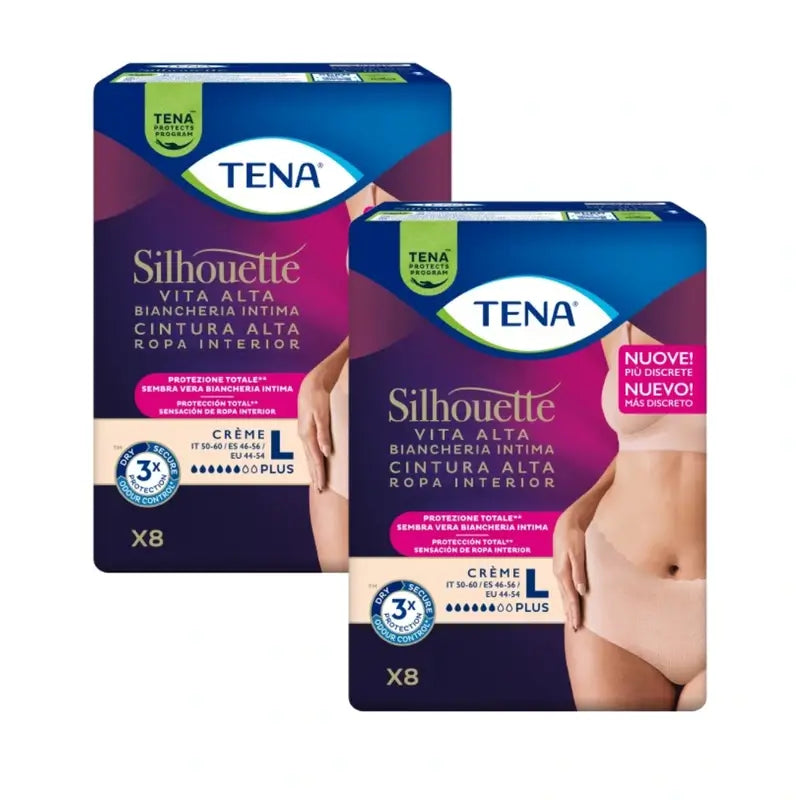 Tena Pack Silhouette Cream Plus High Waist Size L, 2 X 8 Units