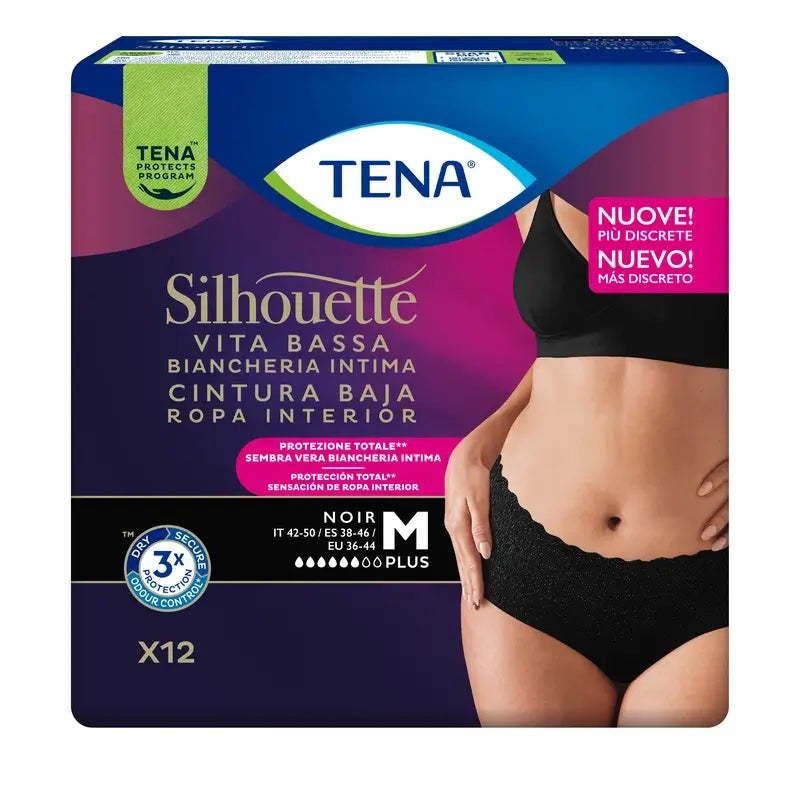 Tena Silhouette Black Low Waist Medium , 12 units