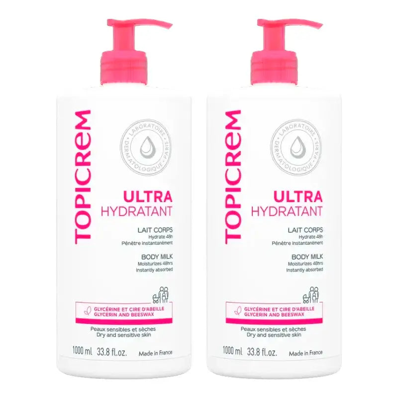 Topicrem Ultra-Moisturising Body Milk, 2 x 1L Pack
