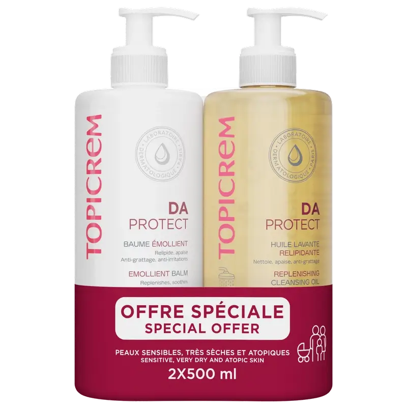 Topicrem Pack Da Protect Emollient Balm 500 Ml + Cleansing Oil 500 Ml 50%.