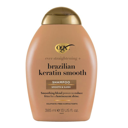 OGX Brazilian Keratin Shampoo, Smooth & Nourish, Wavy or Curly Hair, Smooth & Shiny, 385ml