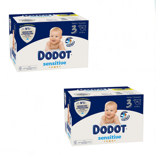 Pack Dodot Sensitive Newborn Sensitive Box Size 3, 2 x 74 Units