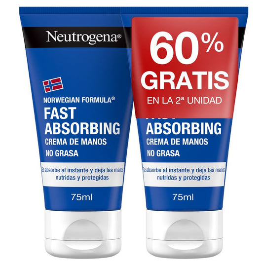 Neutrogena, Fast Absorbing Hand Cream, Crack Repairing, Norwegian Formula, For Dry Skin, 2 X 75Ml Pack