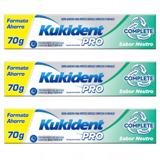 Kukident Triplo Pro Complete Adhesive Cream For Dentures, Neutral 3 x 70 Gr