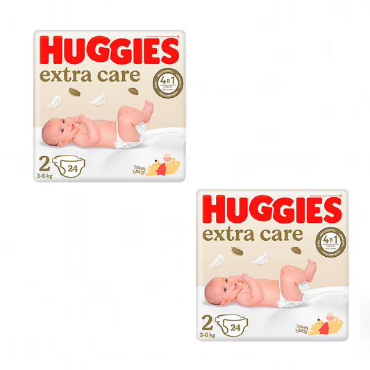 Pack 2 x Huggies Extra Care Newborn Baby Nappy Size 2 (4-6KG), 48 Pcs.