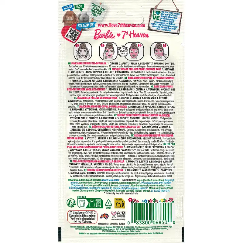 7 Heaven Peel-Off Mask Pink Grapefruit Barbie