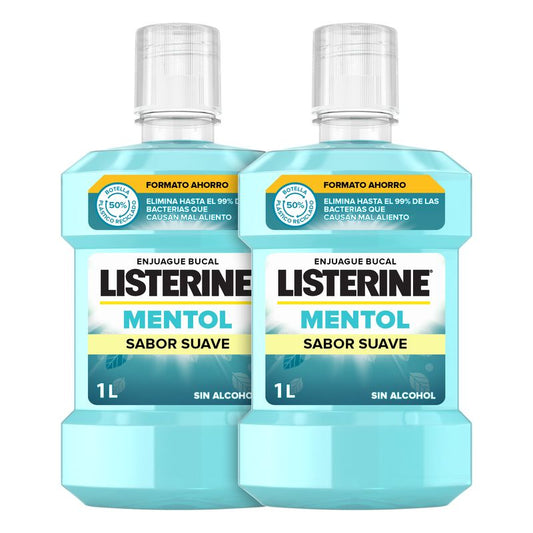 Listerine Mouthwash, Menthol Mild Flavour, Alcohol Free, Everyday Use, Long Lasting Fresh Breath 2 X 1000Ml Pack.